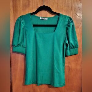 Big Dart Green Square Neck Puff Sleeve Top - Size 12